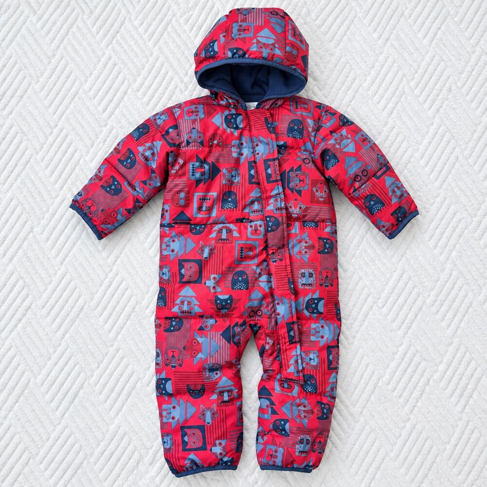 Columbia Baby 12-18M Snuggly Bunny Down Bunting Red Animal Print Snowsuit Suit